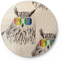 DEQORI Schneidebrett 'Eule mit Regenbogenbrille', Glas, Platte Frühstücksbrett Schneideplatte beige