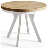 AlpiMeble Runder Esstisch ausziehbar – Moderner Wohnzimmertisch und Küchentisch – Tisch mit Stabile Konstruktion, Durchmesser 80 cm - 130 cm - Farbe Craft - Kollektion Evo