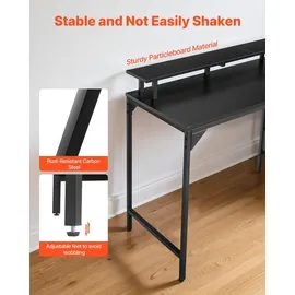 Vevor Computertisch Bürotisch Schreibtisch mit intelligenten LED-Leuchten & Steckdosen, Arbeitstisch mit 4 großen Schubladen & Monitorständer, Arbeitszimmer Wohnzimmer Homeoffice Schwarz