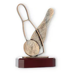 Pokal Zamakfigur Kegeln altgold auf mahagonifarbenen Holzsockel 22,0cm