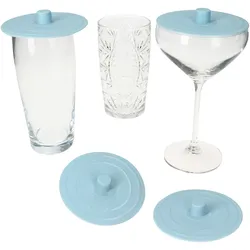 4x FLEX Frischhaltedeckel Ø10cm blau wiederverwendbar Silikon Glas Dosen Becher