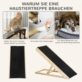 PawHut Haustierrampe verstellbar Schwarz/Naturholz 90 x 40 x 61 cm