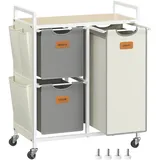 VASAGLE Wäschekorb 3 Fächer, naturbeige-taubengrau-cremeweiß