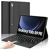 SENGBIRCH Tastatur Hülle für Samsung Galaxy Tab S10 FE 2025/S9 FE 2023 10.9" - QWERTZ Deutsche Touchpad Abnehmbare Bluetooth Wireless Tastatur für Galaxy Tab S9 11" 2023, Schwarz