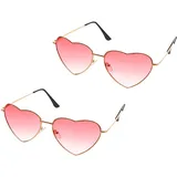 Rosa Herzform Sonnenbrille,2 Paare Herz Sonnenbrille Damen brille fasching Hippie Sonnenbrille 60er-70er-Jahre-Stil Retro-Kreis-Festivalbrille für Hippie-Kostüm Hippie-Accessoires Partygeschenk