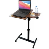 Mobiler Hubtisch Betttisch auf Rollen, Stehtisch Laptoptisch Computertisch, Tischplatte Kippbar Drehbar Faltbar, Beistelltisch Nachttisch für Sofa Wohnzimmer Schlafzimmer, 66-95 cm (Holzmaserung)