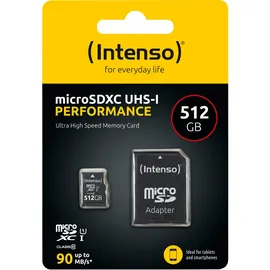 Intenso Performance R90 microSDXC 512GB Kit, UHS-I U1, Class 10 (3424493)