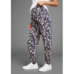 Umstandshose NEUN MONATE "Haremshose für Schwangerschaft und Stillzeit", Damen, Gr. 44/46, N-Gr, blau (marine geblümt), Jersey, Obermaterial: 95% Viskose, 5% Elasthan, bedruckt, geblümt, Basic, bequem lang, Hosen, in bequemer Passform und mit Blumenmuster