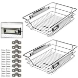 SWANEW 2 Stück 40CM Küchenschublade | Verchromt Teleskopschublade | Küchenschrank | Korbauszug | Schrankauszug vollauszug