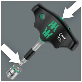 WERA 411 A RA Quergriff-Adapterschraubendreher mit Ratschenfunktion 1/4" x 45 mm Schwarz/grün