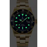 Alienwork Armbanduhr Herren Damen Gold Edelstahl Metallarmband Kalender Datum Marineblau Klassik Elegant