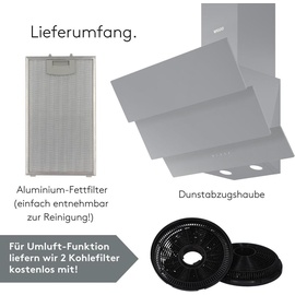 Wiggo B643 Dunstabzugshaube 60cm kopffrei I Abluft Umluft Dunstabzug 615m3/h - Touch-Display 4 Stufen I Energieeffizienzklasse B Schräghaube inkl...