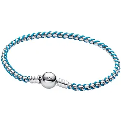 Pandora 593816C01 Damen-Silberarmband Veneziakette Türkis, 19 cm