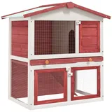 Gecheer Kleintierstall Hasenhaus 2 Ebenen 94 x 60 x 98 cm (L x B x H) Mit 3 Türen aus Holz ist perfekt für kleinere Haustiere,Kaninchenstall Kleintierhaus Hasenstall Mit Rampe Rot und Weiß