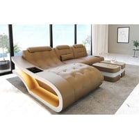 Sofa Dreams Ecksofa Leder Sofa Couch Elegante Ledercouch, L-Form Ledersofa mit LED, wahlweise mit Bettfunktion beige