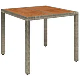 vidaXL Gartentisch mit Holzplatte Grau 90x90x75 cm Poly Rattan