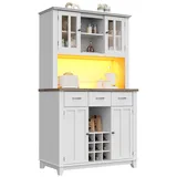 i@home Hochschrank Küchenschrank, Küchenbuffet, Vitrinenschrank,Buffetschrank (Bis 60 kg belastbar, 106*40*179.5cm) Sideboard mit LED-Beleuchtung, mit 4 Türen und 3 Schubladen weiß