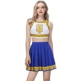 Mokkin Tay Tay Cheerleader-Kostüm für Erwachsene, Damen, Uniform, Mädchen, Swift, Cheerleader, bauchfreies Top mit Faltenrock, Halloween-Outfit (Blau, Größe M)