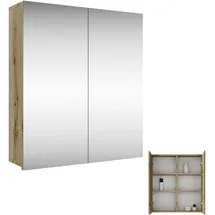 Planetmöbel Merkur Spiegelschrank Bad 60 cm breit | Badschrank hängend mit Spiegel | Artizan Eiche, ohne Leuchte, Spiegelschrank Gäste WC 60x67 x 16 cm