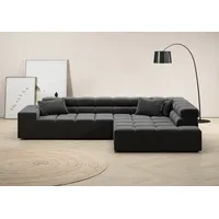 Ecksofa INOSIGN "Ancona incl. Kopfteilverstellung, Zierkissen Breite 319cm, L-Form" Sofas Gr. B/H/T: 319cm x 70cm x 215cm, Feincord, Recamiere rechts, ohne Sitztiefenverstellung, grau (anthrazit) wahlweise motorische Sitztiefenverstellung, auch in Cord + Easy Care