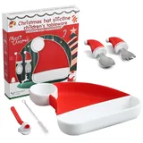 Weihnachtsteller Aus Silikon UieaMsio Weihnachten Stil Kindergeschirr Set Baby Geschirrset Weihnachtspartygeschirr Babyfütterungsset Aus Silikon Mit Löffel Trinkhalm Essbesteck Weihnachtsgeschenke