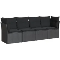 vidaXL 4-tlg Garten-Sofagarnitur mit Kissen Schwarz Poly Rattan Modell 21