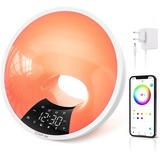 EDUP IN Lichtwecker Wake Up Light Smart Wecker Simuliert Sonnenaufgang Bluetooth Lautsprecher APP Steuerung 4 Wecker Snooze 16 Mio. Nachtlicht 7 Naturtöne Dimmbar USB Anschluss Radio Adapter Weiß