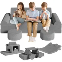 TLGREEN Kindersofa Spielsofa,14-Teilige Modulare Kinderspielcouch, Spielsofa für Kinder & Kindersessel grau