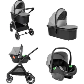 KIKKABOO Kikka boo Kombikinderwagen Ava 3 in 1 Babywanne, Babyschale, Gummiräder, Tasche grau