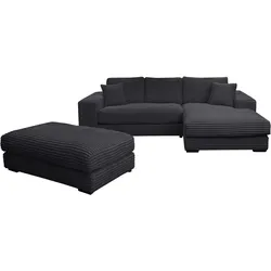 Polstergarnitur WERK2 "Eden L-Form + Hocker", schwarz (schwarz, schwarz), B:286cm H:84cm T:184cm, 100% Polyester, Sitzmöbel-Sets, Ecksofa Big-Sofa, Design Ecksofa + Hocker in Cord mit besonders weichem Sitzkomfort