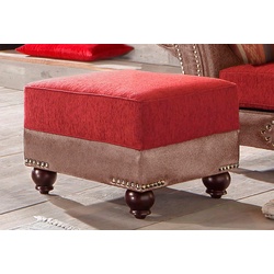 Hocker HOME AFFAIRE "King George", braun (braun, rot), B:59cm H:46cm, Korpus aus Luxus-Microfaser in Vintage-Optik (100% Polyester), Sitzfläche aus Chenille-Bezug (70% Polyacryl 30% Polyester), Kissen in Druckstoff (100% Polyester), Hocker