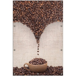 Wallario Sichtschutzzaunmatten Tasse mit Kaffeebohnen – Kaffeedesign rot 100 cm x 150 cm