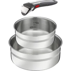 Tefal Ingenio G6, - 26.4x16.8x24.6 cm, abnehmbarer Griff, 2 Edelstahl-Töpfe, Induktion, ofenfest, platzsparend, Messmarken, L977S344