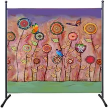 Quick Star Paravent Outdoor Wetterfest 180 x 178 cm Retro Flowers | Raumteiler Stellwand Innen | Garten & Balkon Sichtschutz Blickdicht