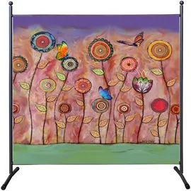 Quick Star Paravent Outdoor Wetterfest 180 x 178 cm Retro Flowers | Raumteiler Stellwand Innen | Garten & Balkon Sichtschutz Blickdicht