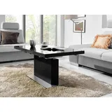 Design Couchtisch Tisch MN-3 höhenverstellbar & ausziehbar Esstisch (Schwarz mit Schwarzglas)