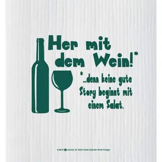 House of Emotions Spüllappen Schwammtuch mit Sprüchen und Weisheiten (Her mit dem Wein)