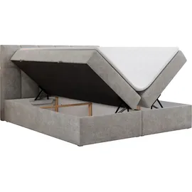 MKS Meble Boxspringbett 140x200 mit Bettkasten, Bett mit Multipocket - Matratze H4 Topper, Polsterbett 140x200 mit Bettkasten Kopfteil, Boxspringbett mit Mat... - Hellgrau