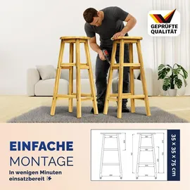 CASARIA CASARIA® 4er Set Holz Akazie Outdoor 75cm Sitzhöhe Fußstütze 150kg Belastbarkeit Massiv Rund Rustikal Garten Küche Bar Stuhl Hocker Braun