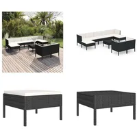 vidaXL 10 tlg. Garten Lounge Set mit Auflagen Poly Rattan Schwarz - Garten-Sofagarnitur - Garten-Sofagarnituren - Gartensofa-Set - Gartensofa-Sets - Schwarz