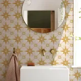 Fliesenaufkleber Retro Gelber Stern Klebefliesen Wasserdicht Fliesenaufkleber Bad Fliesenaufkleber Küche Fliesenfolie Mosaikfliesen für Schrank Möbel Küchenrückwand Folie 10 Stück/15x15cm