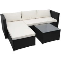 MCW Poly-Rattan Garnitur F57 3-teilig Schwarz Kissen Creme ohne Deko-Kissen