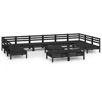 vidaXL 13-tlg. Garten-Lounge-Set Schwarz Massivholz Kiefer