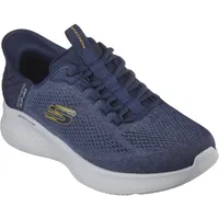 SKECHERS Herren Sneakers, Marineblaues Netzgewebe, gelber Rand, 43 EU