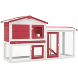 HOMIUSE Hasenstall Großer Kaninchenstall Rot und Weiß Holz Meerschweinchen Haus Hasen ZubehöR Meerschweinchen KäFig Hasenstall DraußEn Winterfest Kaninchenhaus HamsterkäFig Holz 145x45x85 cm