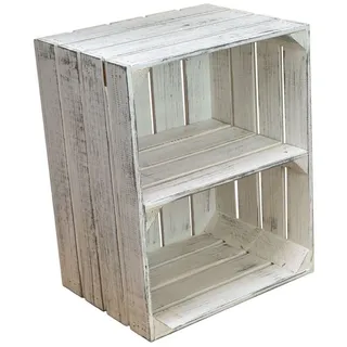 Kistenkolli Altes Land Allzweckkiste Obstkistenregal Johanna Shabby weiss mit Querbrett Abstellkiste Weinki (Spar-Set) braun