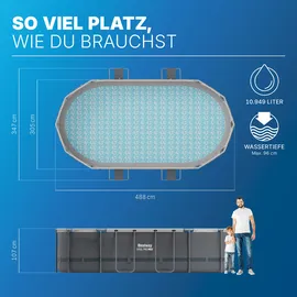 BESTWAY Power Steel Frame Pool oval Set 488 x 305 x 107 cm inkl. Filterpumpe (5-tlg.)