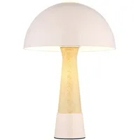 Nowa Retro Tischlampe Pilz Holzoptik champagnerfarben Nachttischlampe Tischleuchte Wohnzimmerlampe