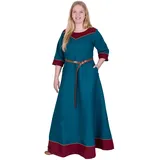 Battle-Merchant Mittelalter Kleid Damen Gesine lang | Wikinger Kostüm LARP Kleidung | mit eingenähten Taschen | Canvas Baumwolle (Petrol, S) - S