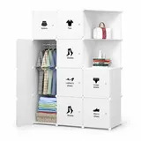 Garvee 10-teiliges DIY-Regalsystem für Schlafzimmer, offener Kunststoffschrank mit Türen, begehbarer Kleiderschrank, modulares Regalsystem, platzsparendes Steckregalsystem, einfache Montage (Weiß)